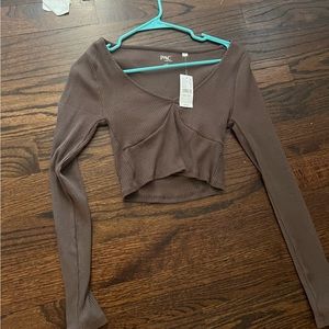Pacsun brown cropped long sleeve shirt
